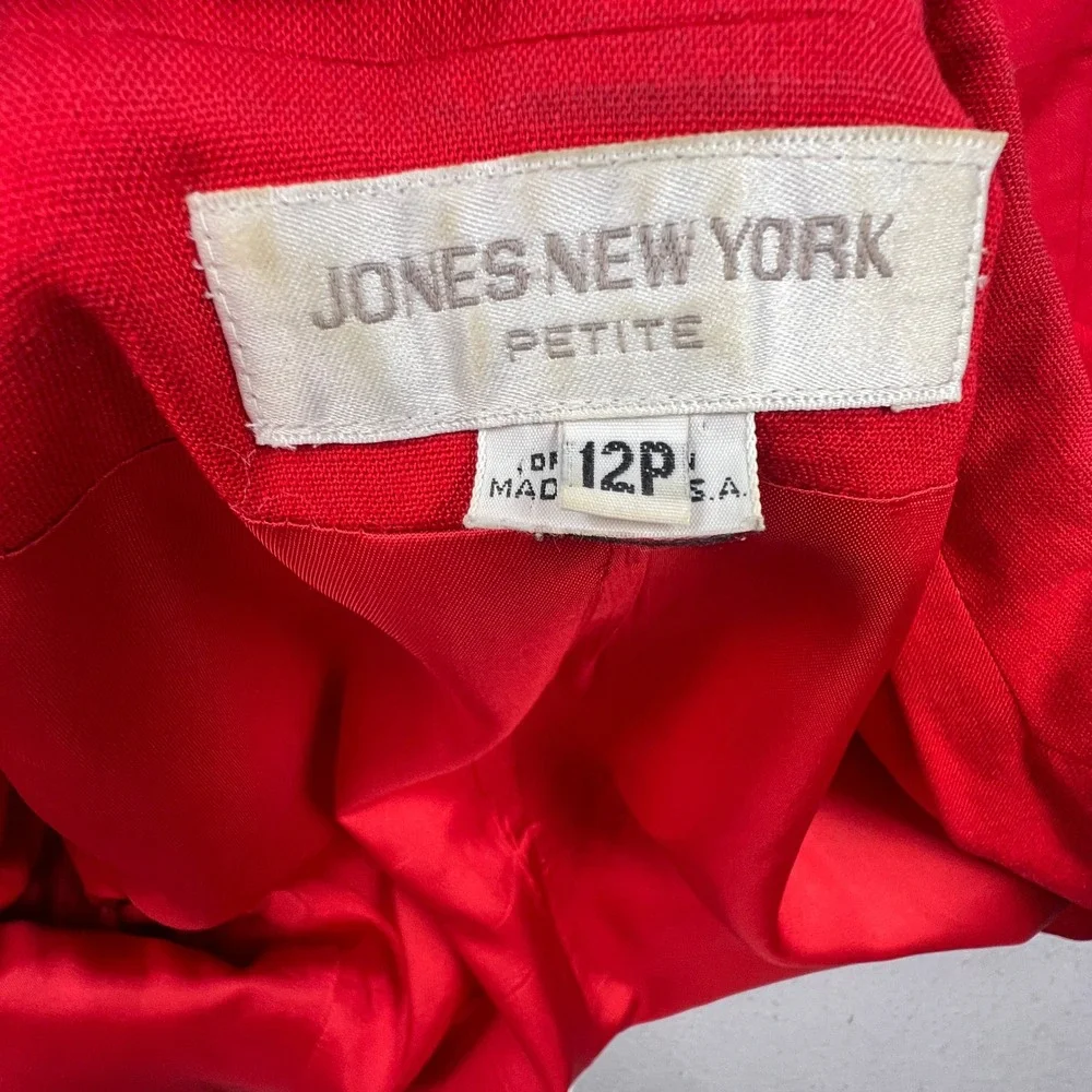 Jones New York Blazer Women 12P Red Gold Crest Button VTG Professional Office